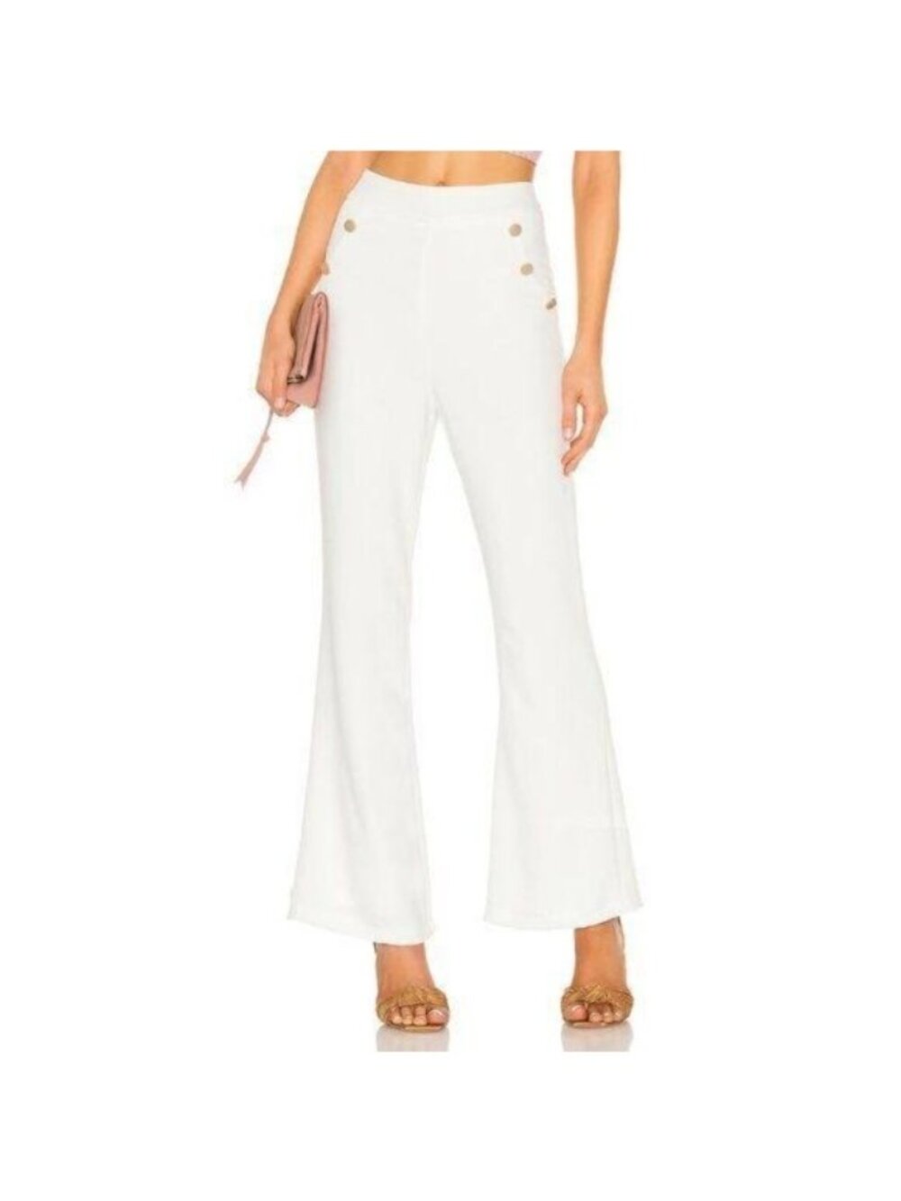 Superdown Harper Button Front Flowy White Pants With Gold Hardware - Picture 2 of 6